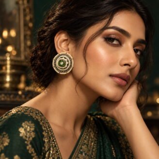 Green Jadau Kundan Earrings