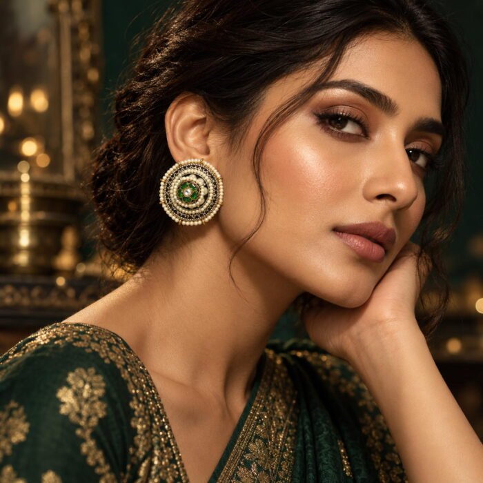 Green Jadau Kundan Earrings Green Jadau Kundan Earrings