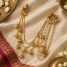 Green Enamel Kashmiri Earrings with Ear chain