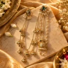Green Enamel Kashmiri Earrings with Ear chain