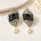 Black Leaf Shaped Pearl Drop Earrings