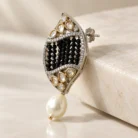 Black Leaf Shaped Pearl Drop Earrings