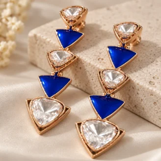 Blue Enamel & Clear Stone Drop Earrings