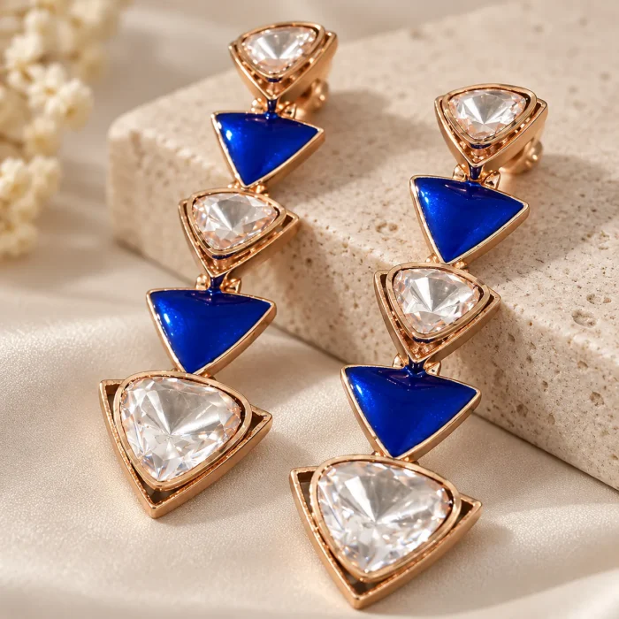 Blue Enamel & Clear Stone Drop Earrings Blue Enamel & Clear Stone Drop Earrings