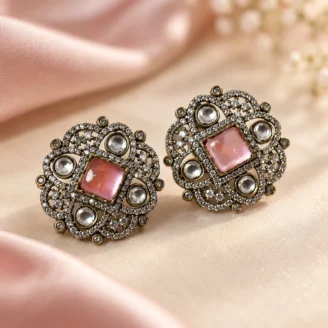 Pink Oval Shaped Vintage Stud Earrings