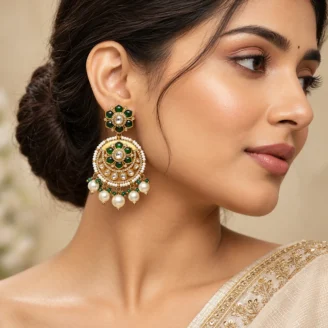 Emerald Pearl Beaded Chandbali Earrings