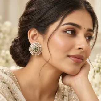 Emerald Polki Kundan Stud Earrings