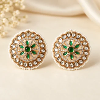 Emerald Polki Kundan Stud Earrings