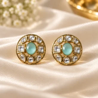 Sea Green Kundan Studded Earrings