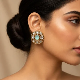 Sea Green Kundan Studded Earrings
