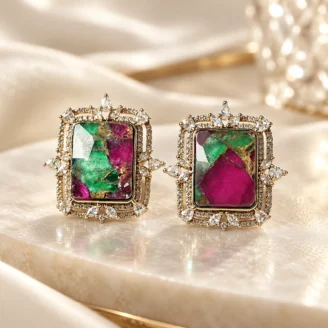 Rectangular Ruby Moissanite Stud Earrings