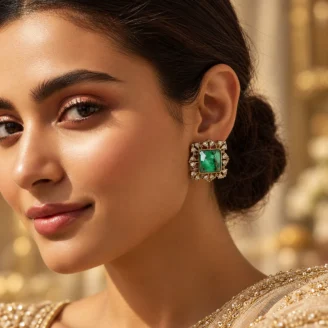 Green Uncut Stone Stud Earrings