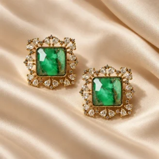Green Uncut Stone Stud Earrings