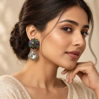 Multi Color Polki Stud Earrings