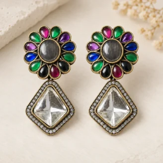 Multi Color Polki Stud Earrings
