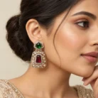 Green & Red Gemstone Statement Earrings