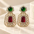 Green & Red Gemstone Statement Earrings