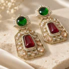 Green & Red Gemstone Statement Earrings