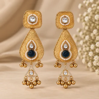 Blue Stone Gold Plated Kundan Earrings