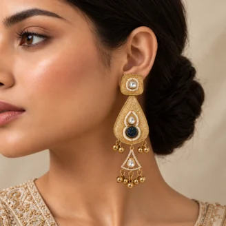 Blue Stone Gold Plated Kundan Earrings
