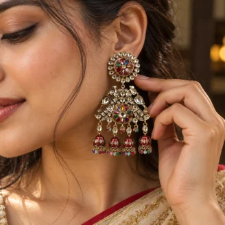 Multi Color Meenakari Kundan Earrings