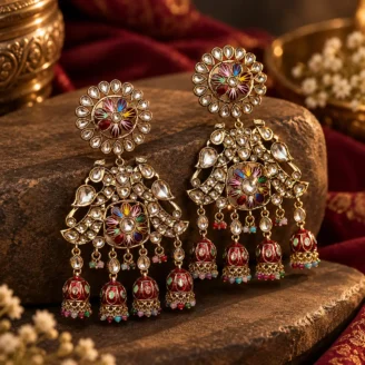 Multi Color Meenakari Kundan Earrings