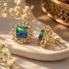 Dual Color Stone Floral Stud Earrings