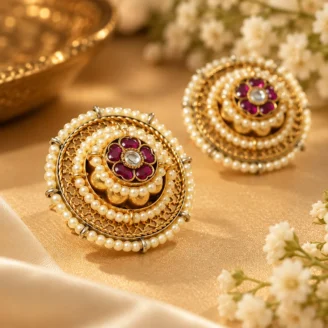 Pink Jadau Kundan Earrings