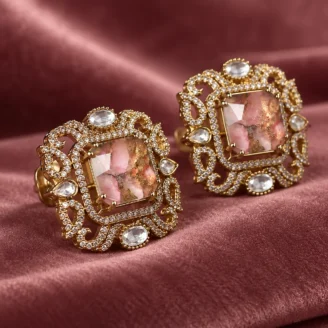 Pink Uncut Stone Stud Earrings
