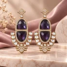 Purple Stone Kundan Polki Earrings