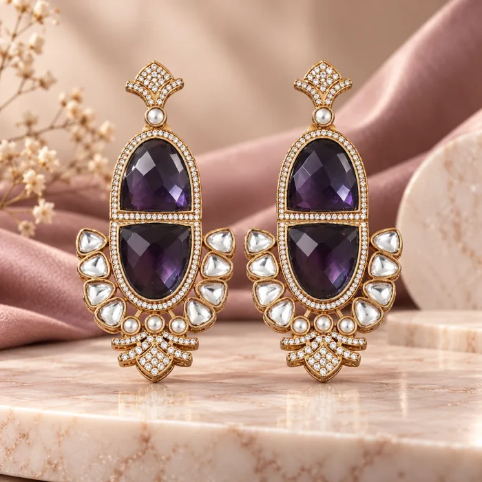 Purple Stone Kundan Polki Earrings Purple Stone Kundan Polki Earrings