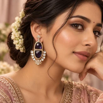 Purple Stone Kundan Polki Earrings