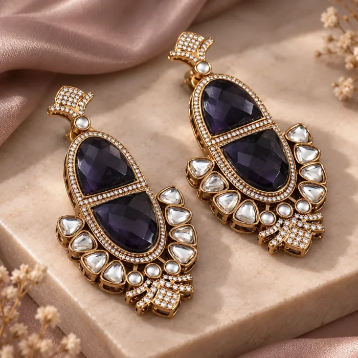 Purple Stone Kundan Polki Earrings Purple Stone Kundan Polki Earrings