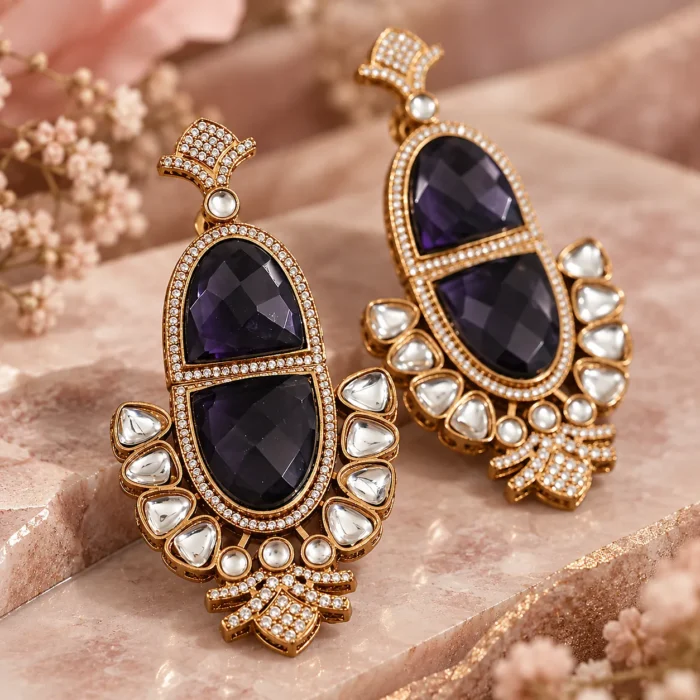 Purple Stone Kundan Polki Earrings Purple Stone Kundan Polki Earrings