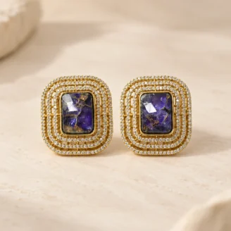 Purple Uncut Stone Stud Earrings