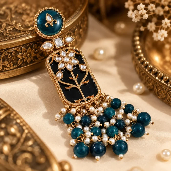 Blue & Black Meenakari Kundan Dangler Earrings Blue & Black Meenakari Kundan Dangler Earrings