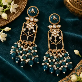 Blue & Black Meenakari Kundan Dangler Earrings